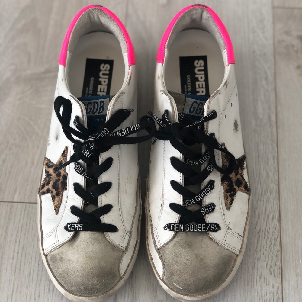Golden goose super star cheetah and pink sneakers